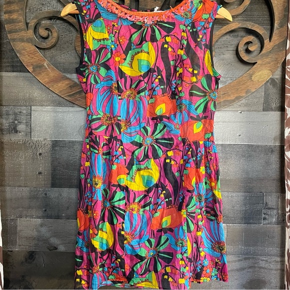 Tunic Blouse Bold Floral Colorful Summer Vacation Bohemian Embellished - Picture 2 of 12